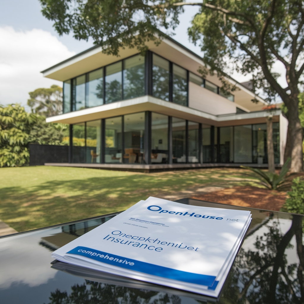 A modern house in Perth with insurance policy documents, symbolizing comprehensive coverage from openhouseperth.net insurance.